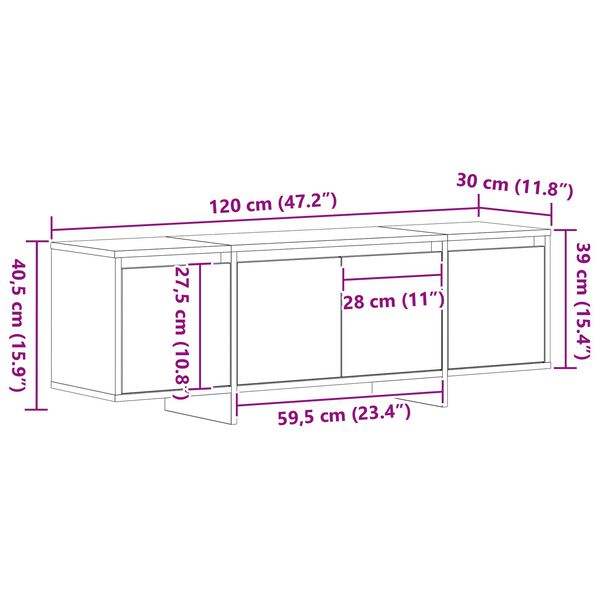 vidaXL Ντουλάπι TV Μαύρο 120 x 30 x 40.5 εκ. Επεξεργασμένο ξύλο