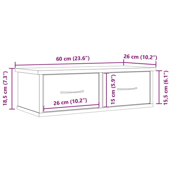VidaXL Επιτοίχιο Ράφι Συρταριού Μαύρη Δρυς 60x26x18,5εκ Επεξεργασμένο Ξύλο