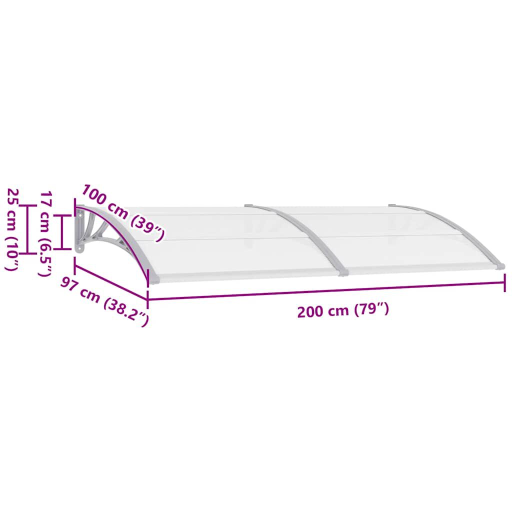 vidaXL Στέγαστρο Πόρτας Γκρι 200 x 100 εκ. Πολυανθρακικό