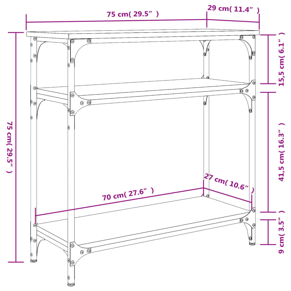 vidaXL Τραπέζι Κονσόλα Γκρι Sonoma 75x29x75 εκ. Επεξεργασμένο Ξύλο