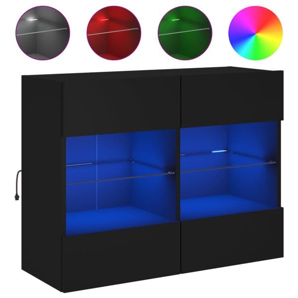 vidaXL Έπιπλο Τοίχου Τηλεόρασης με LED Μαύρο 78,5x30x60,5 εκ.