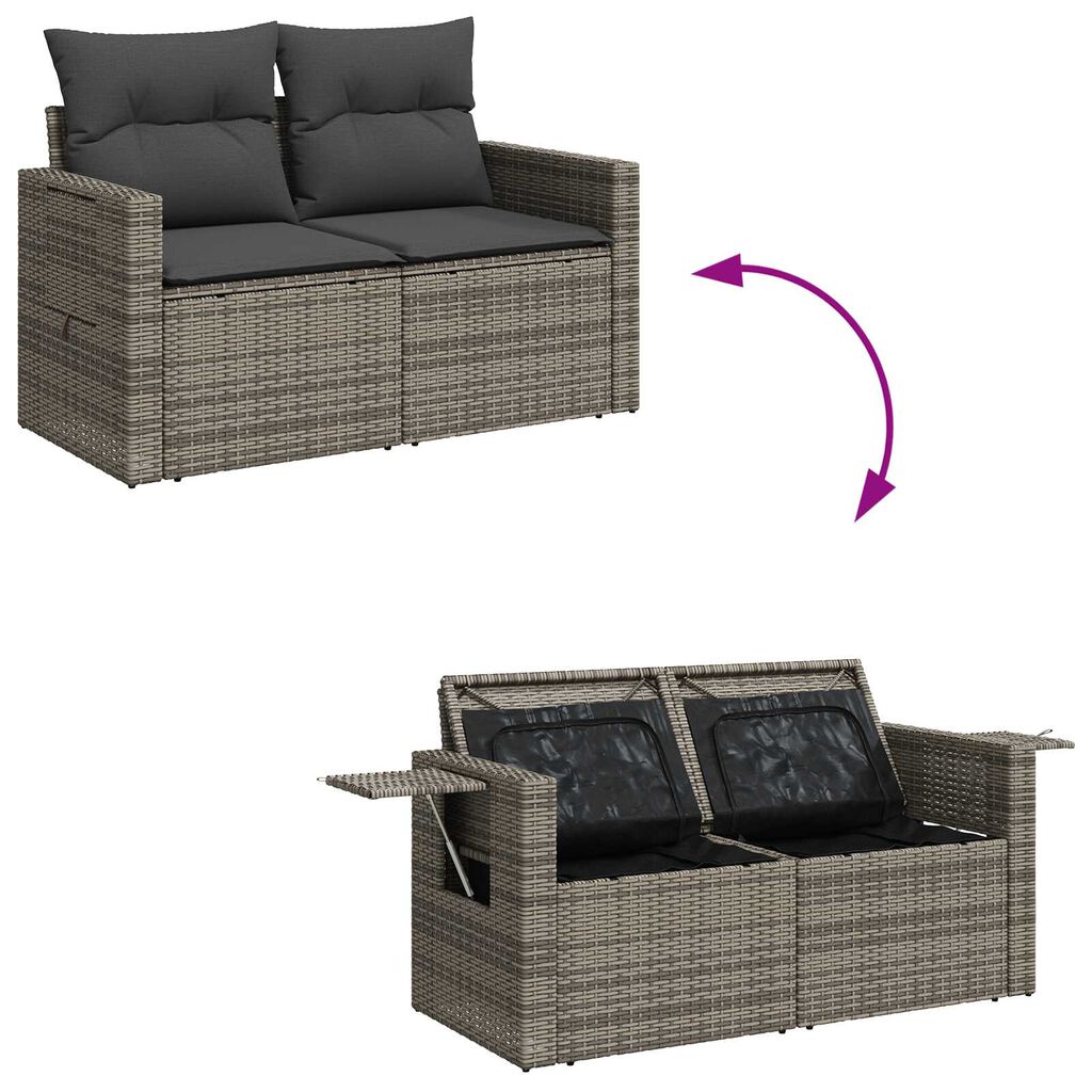 vidaXL Σετ Καναπέ Κήπου με αποθήκευση 13 pcs Γκρι Πολυ ράταν