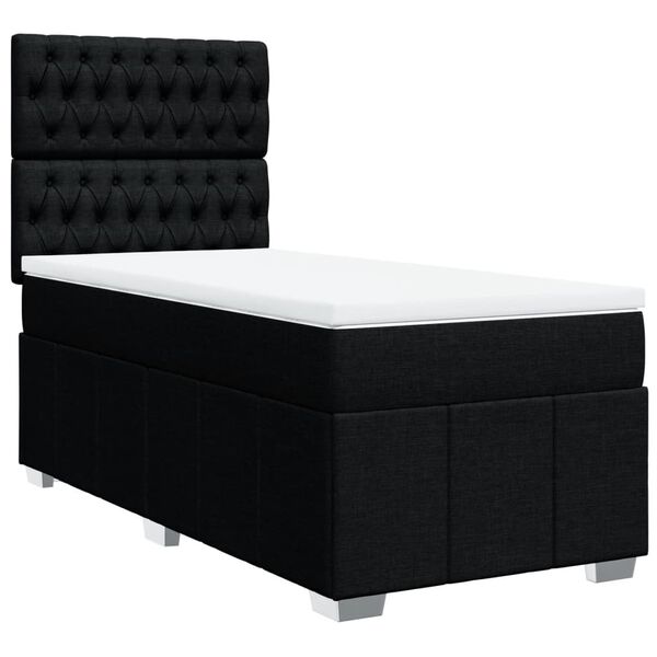 vidaXL Κρεβάτι Boxspring με Στρώμα Μαύρο 90x200 εκ. Υφασμάτινο