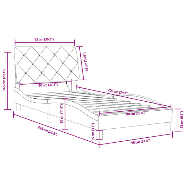 vidaXL Πλαίσιο Κρεβατιού με LED Μαύρο 90x200 εκ. Βελούδινο
