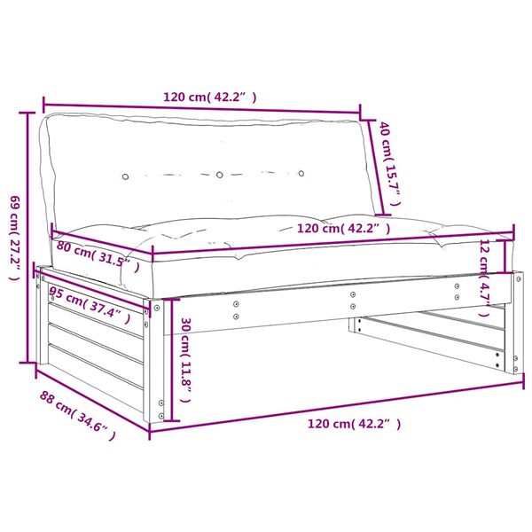vidaXL Καναπές Μεσαίος Λευκός 120 x 80 εκ. από Μασίφ Ξύλο Πεύκου