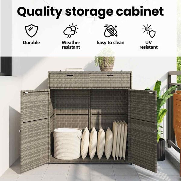 vidaXL Ντουλάπι Αποθήκευσης Κήπου Γκρι 105x55x113 εκ. Συνθετικό Ρατάν