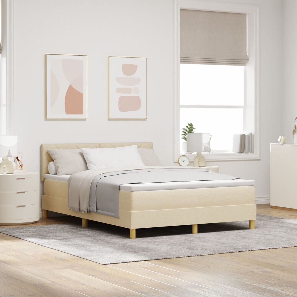 vidaXL Κρεβάτι Βάσης με Στρώμα Κρεμ 160x200 εκ. Ύφασμα