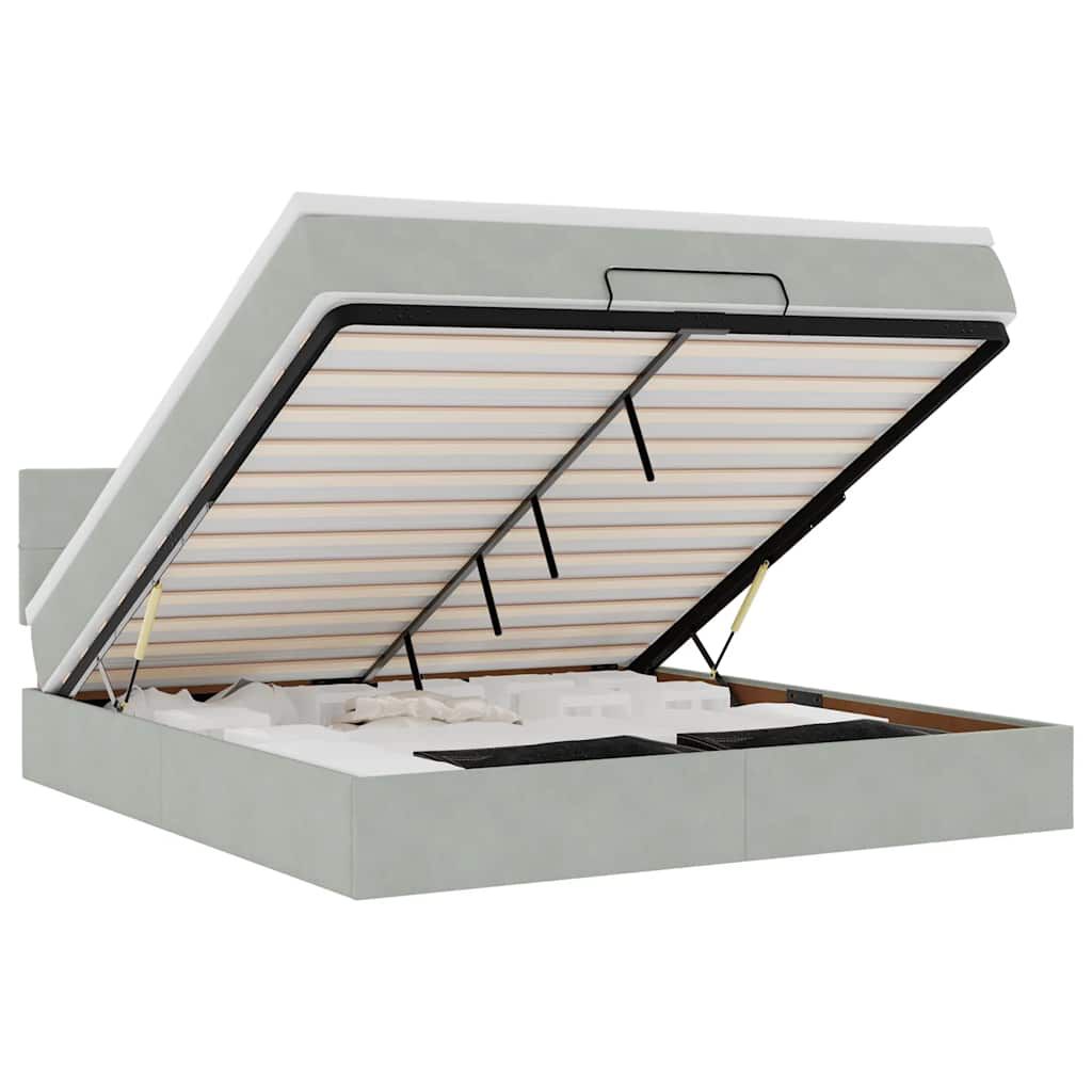 vidaXL Οθωμανικό κρεβάτι με στρώμα&LEDs Ανοιχτό γκρι 160x200cm Βελούδο