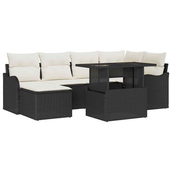 vidaXL Σετ Καναπέ Κήπου με μαξιλάρι 7 pcs Μαύρο Πολυ ράταν