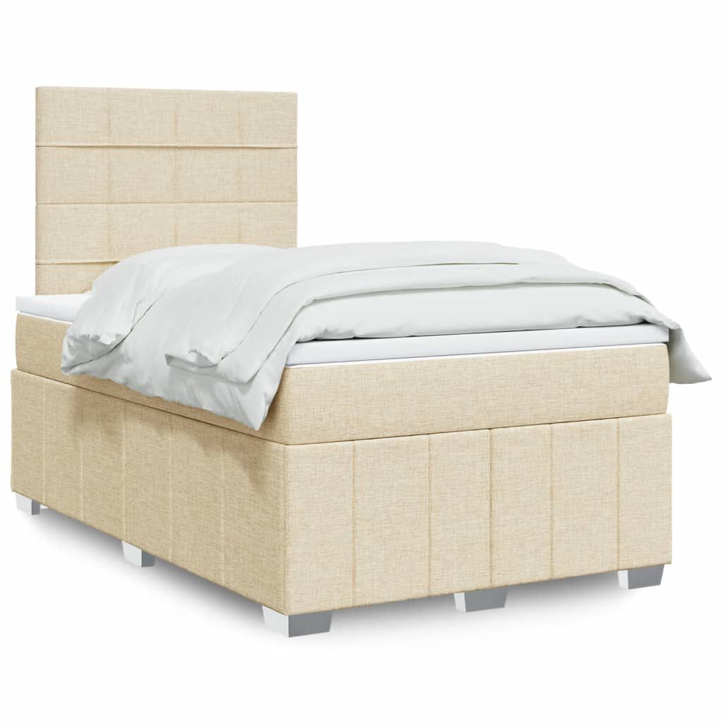 vidaXL Κρεβάτι Boxspring με Στρώμα Κρεμ 120x200 εκ. Υφασμάτινο