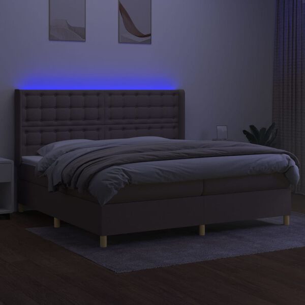 vidaXL &Kappa;&rho;&epsilon;&beta;ά&tau;&iota; Boxspring &mu;&epsilon; &Sigma;&tau;&rho;ώ&mu;&alpha; & LED Taupe 200x200 &epsilon;&kappa;. &Upsilon;&phi;&alpha;&sigma;&mu;ά&tau;&iota;&nu;&omicron;