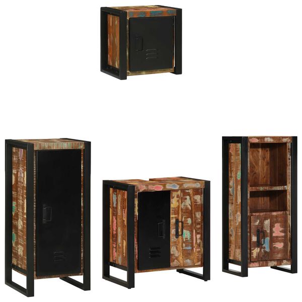 vidaXL Σετ Επίπλων Μπάνιου 4 pcs Πολύχρωμο Στερεό ανακτημένο ξύλο