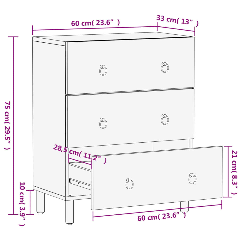 vidaXL Βοηθητικό Ντουλάπι 60 x 33 x 75 εκ. από Μασίφ Ξύλο Μάνγκο