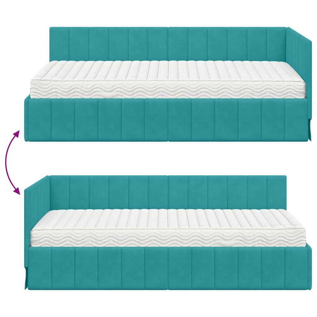 vidaXL Κρεβάτι Γωνίας με στρώμα Τιρκουάζ 90 x 200 cm Βελούδο