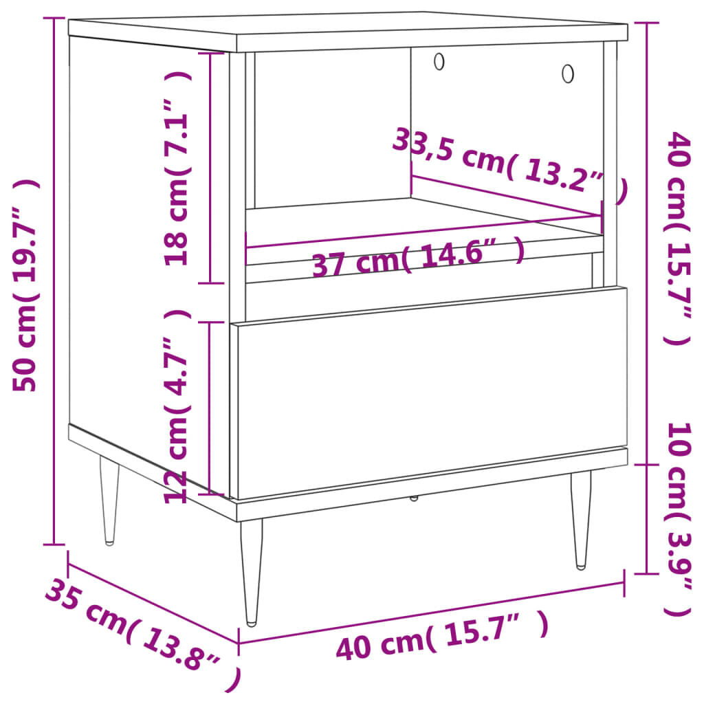 vidaXL Κομοδίνο Γκρι Sonoma 40 x 35 x 50 εκ. από Επεξεργασμένο Ξύλο
