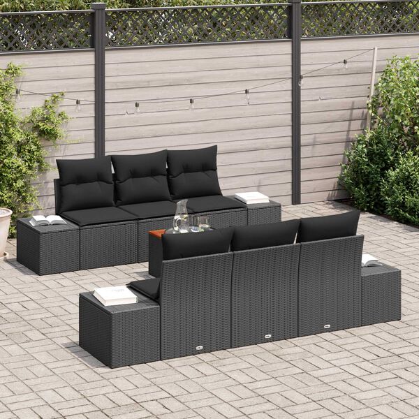 vidaXL Σετ Καναπέ Κήπου με μαξιλάρι 7 pcs Μαύρο Πολυ ράταν