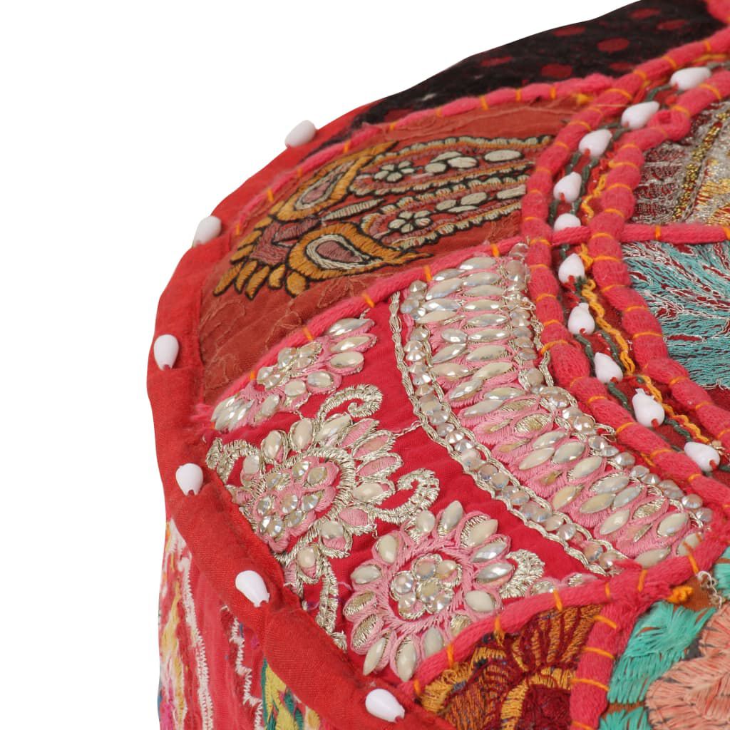 vidaXL Πουφ Patchwork Στρογγυλό Χειροποίητο Κόκκινο 40x20 εκ. Βαμβάκι
