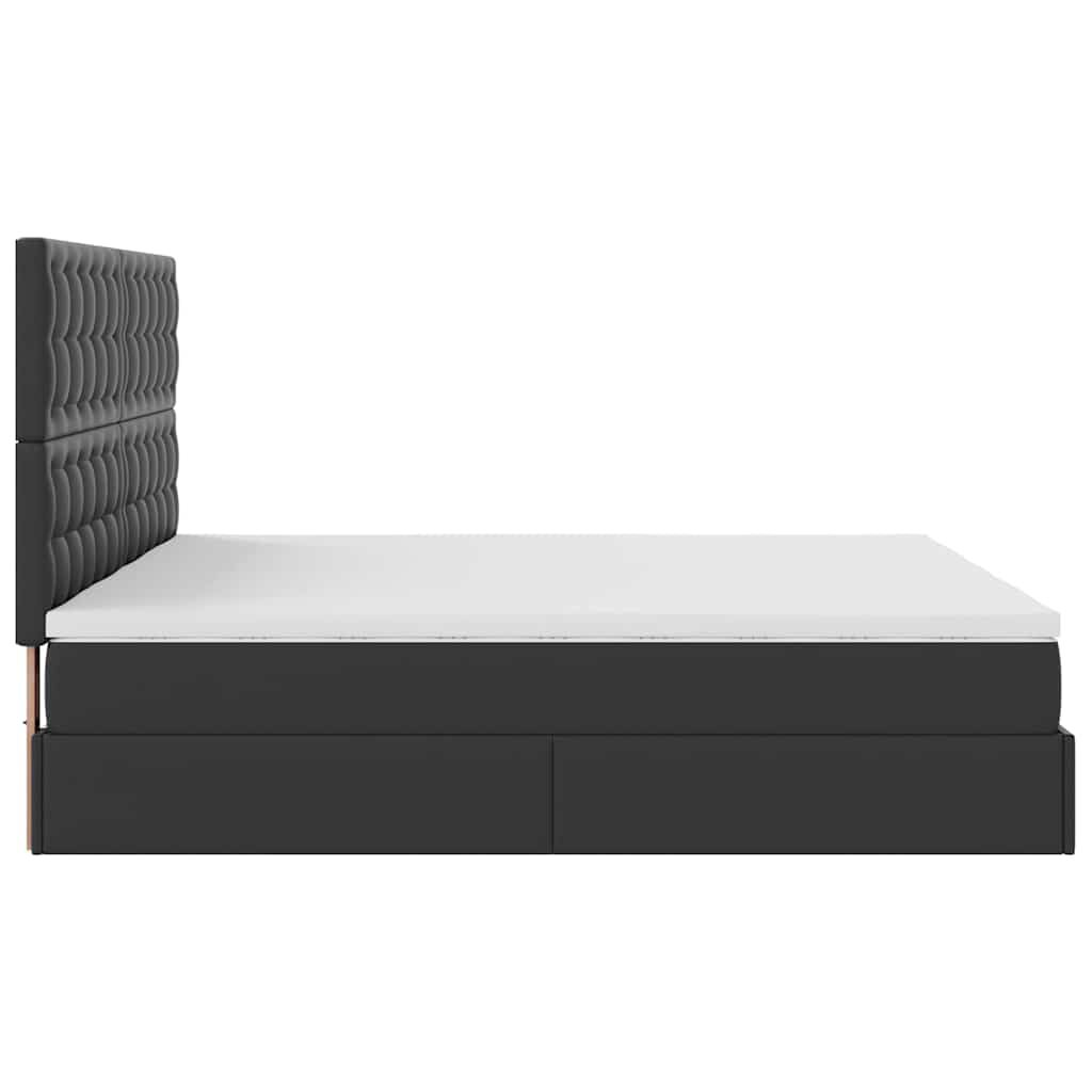 vidaXL Οθωμανικό κρεβάτι με στρώματα & LEDs Μαύρο Faux Leather