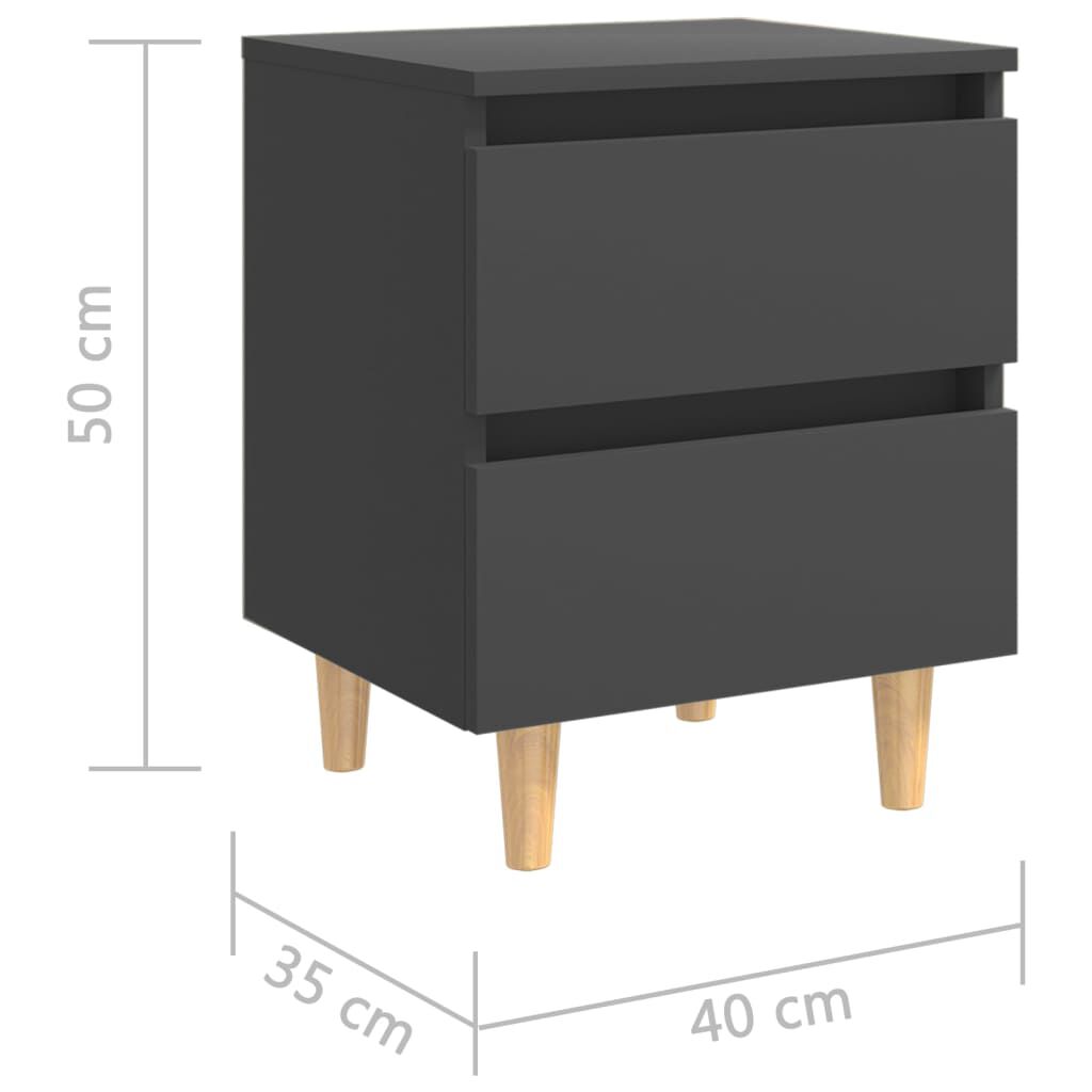 vidaXL Κομοδίνα 2 τεμ. Γκρι 40x35x50εκ. με Πόδια από Μασίφ Ξύλο Πεύκου
