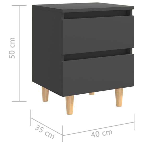 vidaXL Κομοδίνα 2 τεμ. Γκρι 40x35x50εκ. με Πόδια από Μασίφ Ξύλο Πεύκου