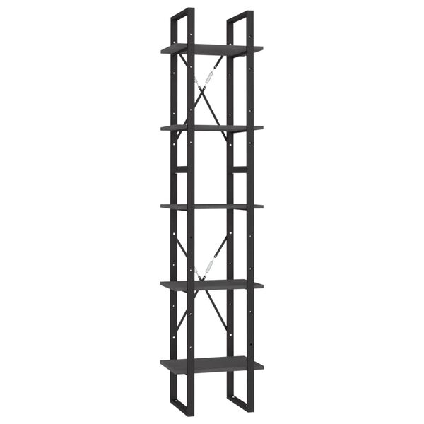 vidaXL Βιβλιοθήκη με 5 Ράφια Γκρι 40 x 30 x 175 εκ. από Ξύλο Πεύκου