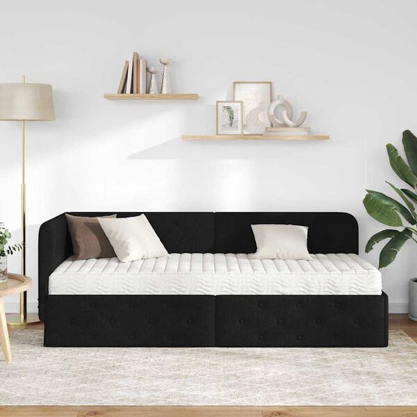vidaXL Κρεβάτι Γωνίας με στρώμα με κεφαλάρι Μαύρο 80 x 200 cm ύφασμα