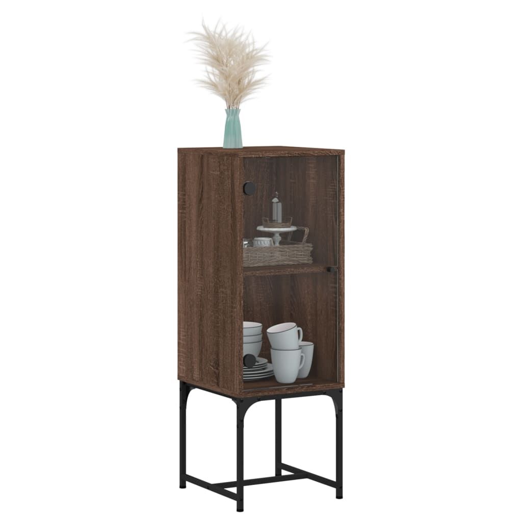 vidaXL Βοηθητικό Ντουλάπι Καφέ Δρυς 35x37x100 εκ. Γυάλινες Πόρτες