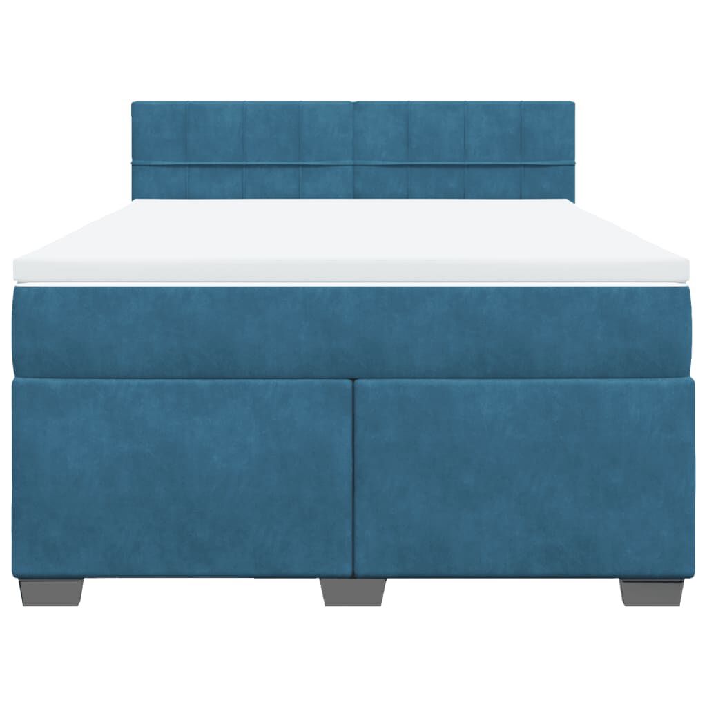 vidaXL Κρεβάτι Boxspring με Στρώμα Μπλε 140x190 εκ. Βελούδινο