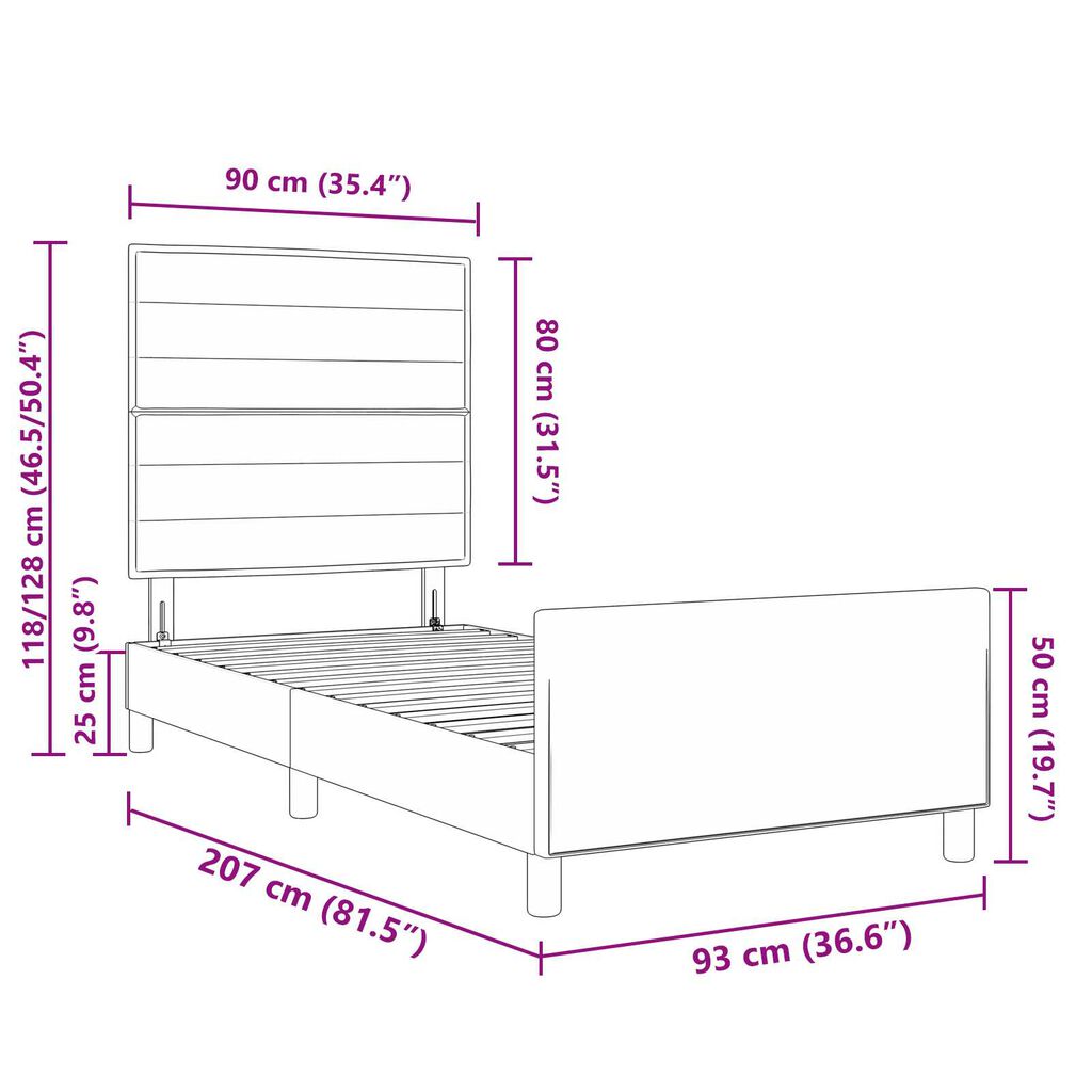 vidaXL Σκούρο Γκρι Κρεβάτι με Ύφασμα 90x200 cm