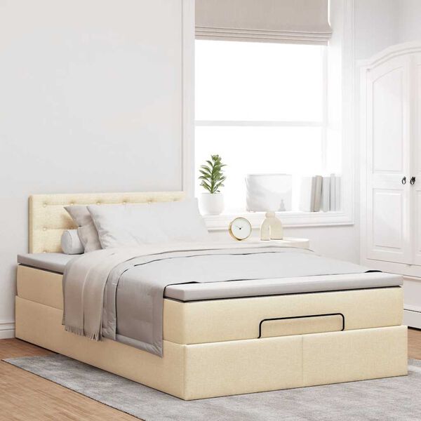vidaXL Οθωμανικό κρεβάτι με στρώμα Cream 120x200cm ύφασμα