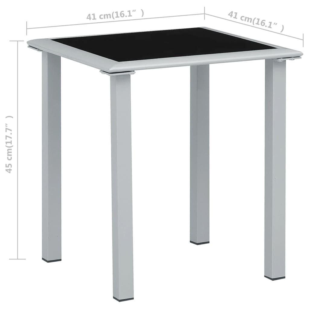 vidaXL Τραπέζι Κήπου Μαύρο/Ασημί 41x41x45 εκ. από Ατσάλι και Γυαλί