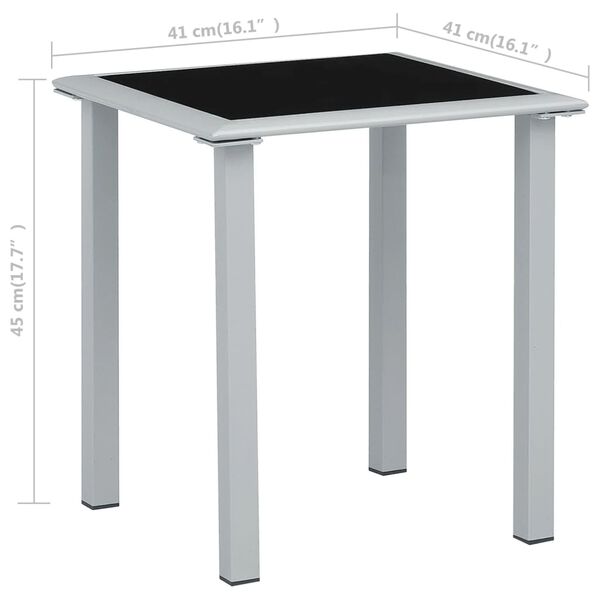 vidaXL Τραπέζι Κήπου Μαύρο/Ασημί 41x41x45 εκ. από Ατσάλι και Γυαλί