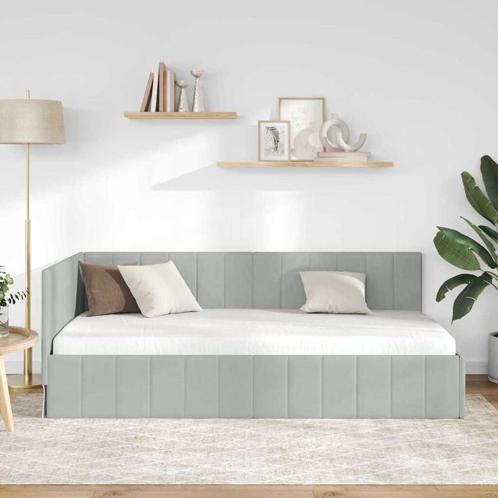 vidaXL Κρεβάτι Γωνίας με κεφαλάρι Ανοιχτό γκρι 90 x 200 cm Βελούδο