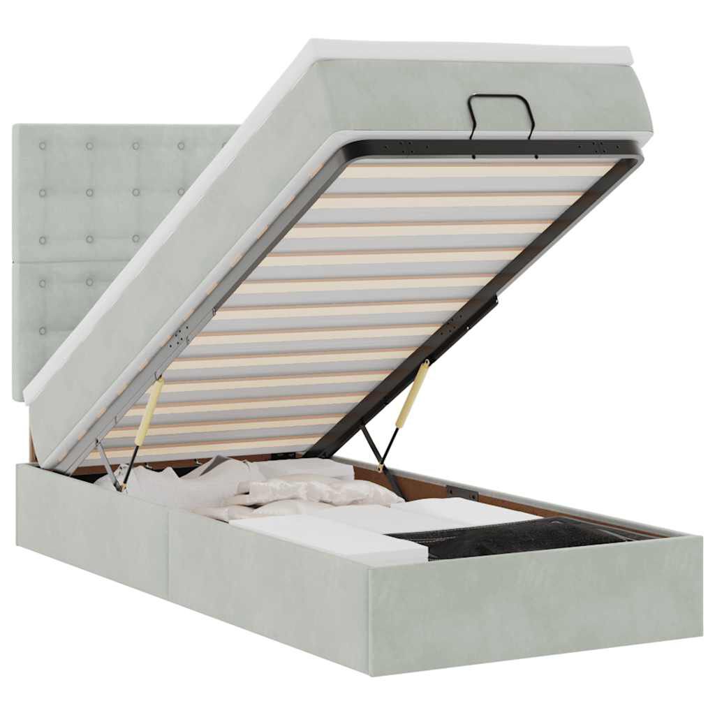 vidaXL Οθωμανικό κρεβάτι με στρώματα & LEDs Ανοιχτό γκρι Βελούδο