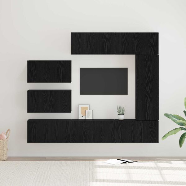 vidaXL Σετ Καθισμάτων Τηλεόρασης 8 pcs Μαύρη Δρυς 30.5 x 30 x 90 cm