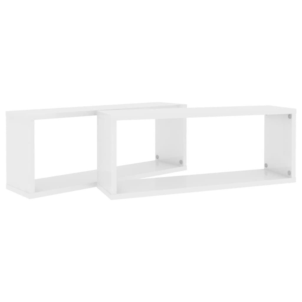 vidaXL Ράφια Κύβοι Τοίχου 2 τεμ. Γυαλ. Λευκό 60x15x30 εκ. Επεξ. Ξύλο