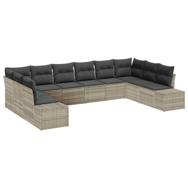 vidaXL Σετ Καναπέ Κήπου με μαξιλάρι 10 pcs Ανοιχτό γκρι Πολυ ράταν