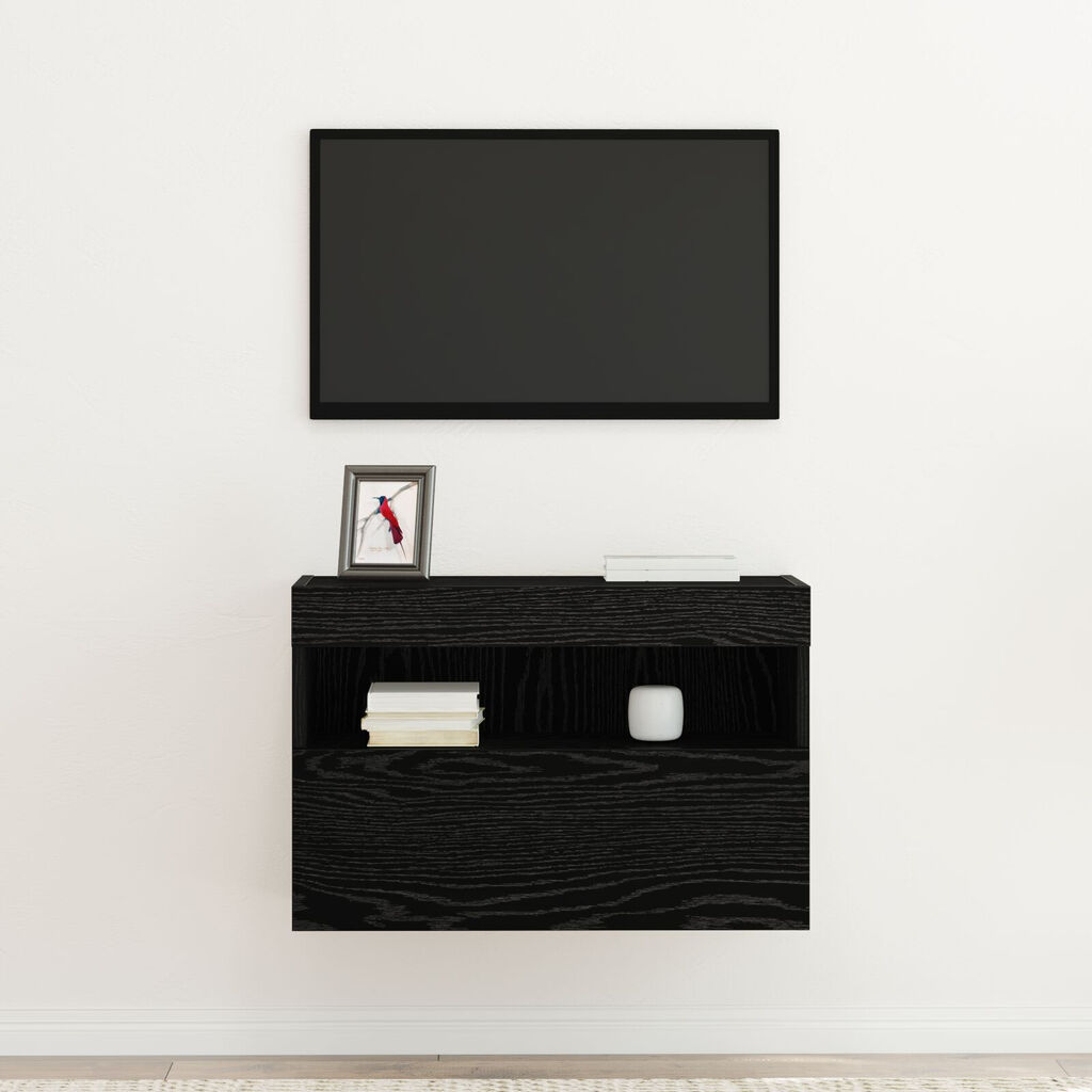 vidaXL Ντουλάπα Τοίχου για TV με Φωτιστικά LED Μαύρη Δρυς 60x30x40 εκ.