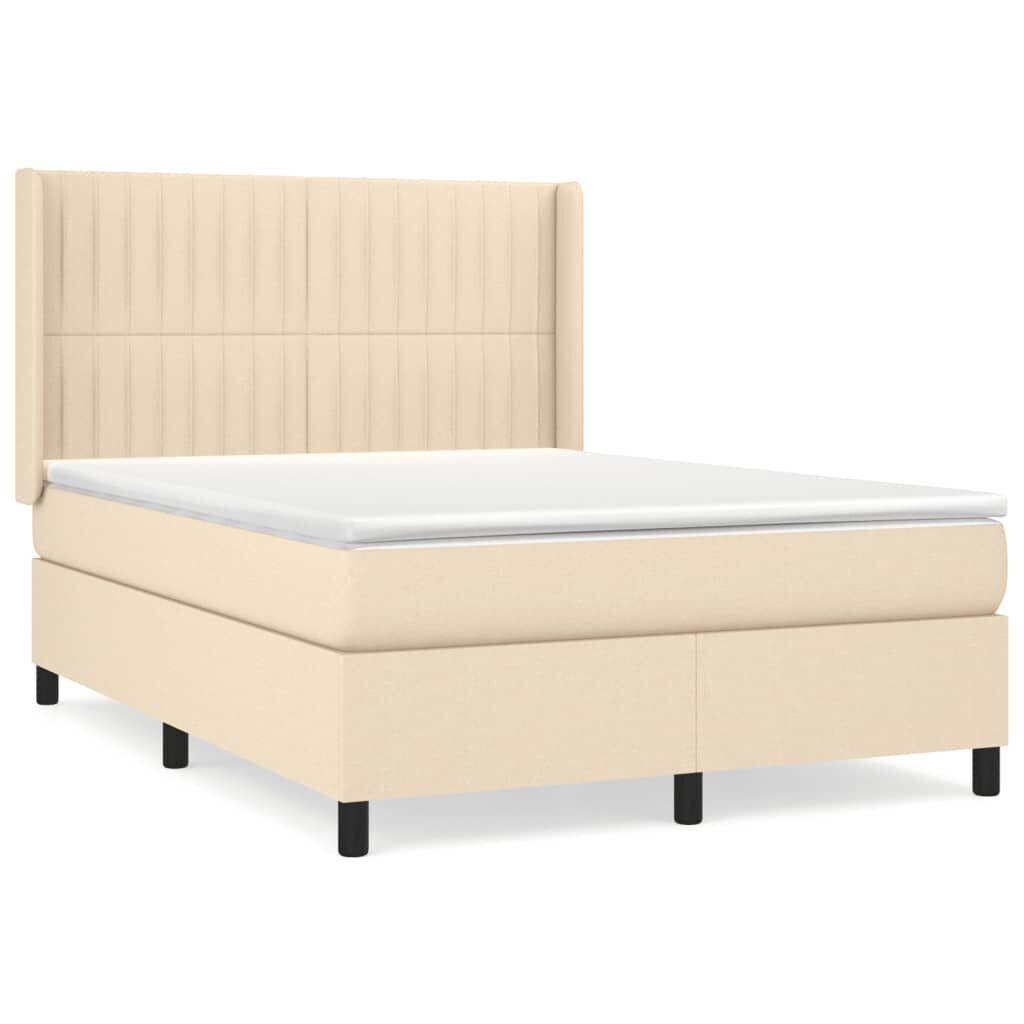 vidaXL Κρεβάτι Boxspring με Στρώμα Κρεμ 140x190 εκ. Υφασμάτινο
