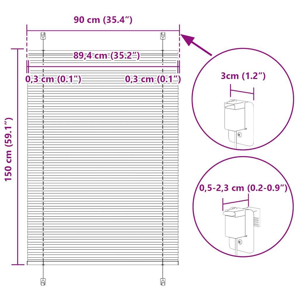 vidaXL Πλισέ περσίδα μπλε 90x150 cm Πλάτος υφάσματος 89,4 cm