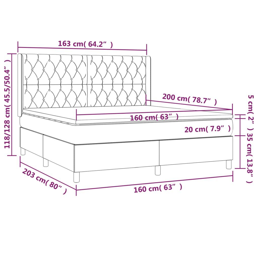vidaXL Κρεβάτι Boxspring με Στρώμα Ροζ 160x200 εκ. Βελούδινο