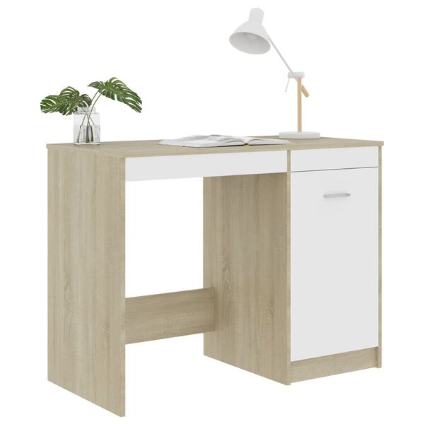 vidaXL Γραφείο Λευκό / Sonoma Δρυς 100 x 50 x 76 εκ. από Μοριοσανίδα