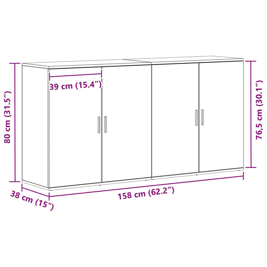 vidaXL Μπουφέδες 2 τεμάχια Μαύρος Δρύς 79x38x80 εκ Επεξεργασμένο Ξύλο