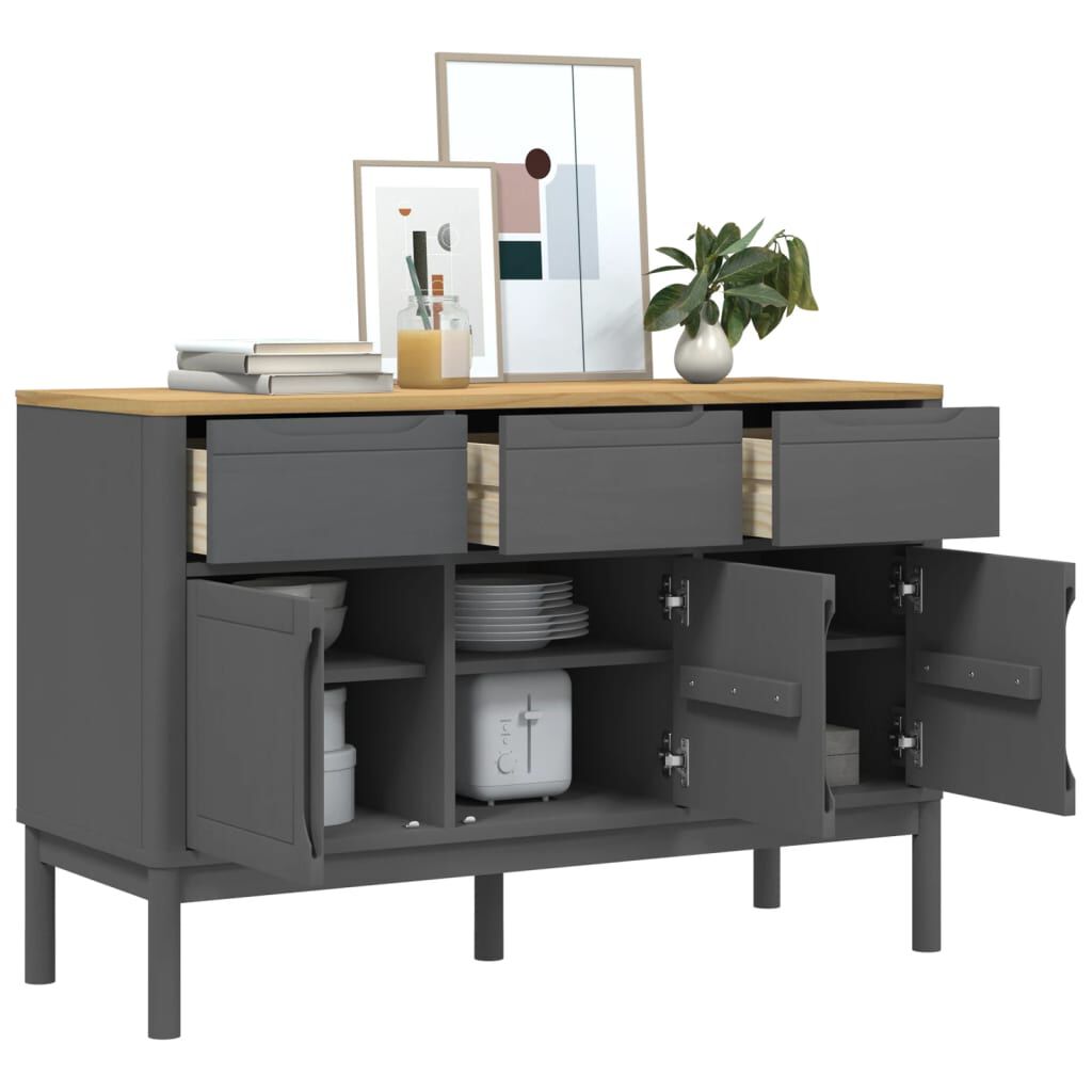 vidaXL Ντουλάπι FLORO Γκρι 114 x 43 x 74 εκ. από Μασίφ Ξύλο Πεύκου