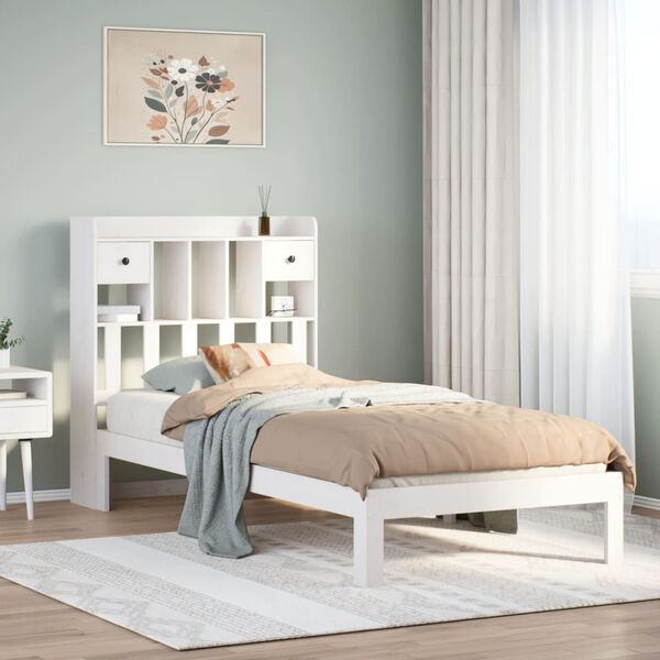 vidaXL Κρεβάτι Βιβλιοθήκη Χωρίς Στρώμα Λευκό 75x190 εκ Μασίφ Πεύκο