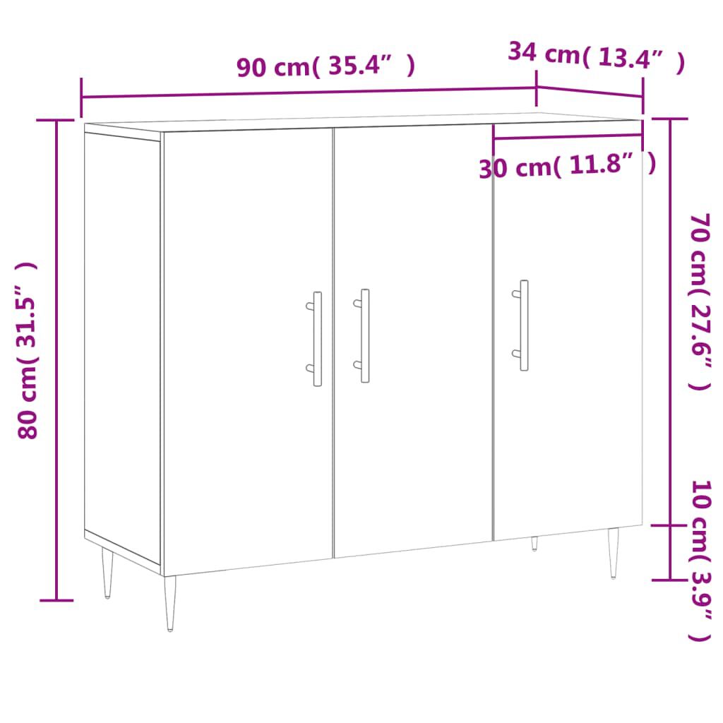 vidaXL Μπουφές Λευκός 90 x 34 x 80 εκ. από Επεξεργασμένο Ξύλο