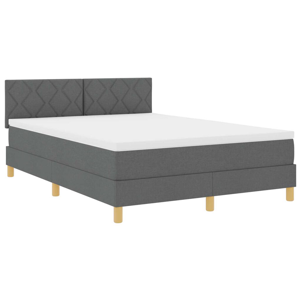vidaXL Κρεβάτι Box Spring με Ματράκι & LED Σκούρο Γκρι 140x200 εκ Ύφασμα