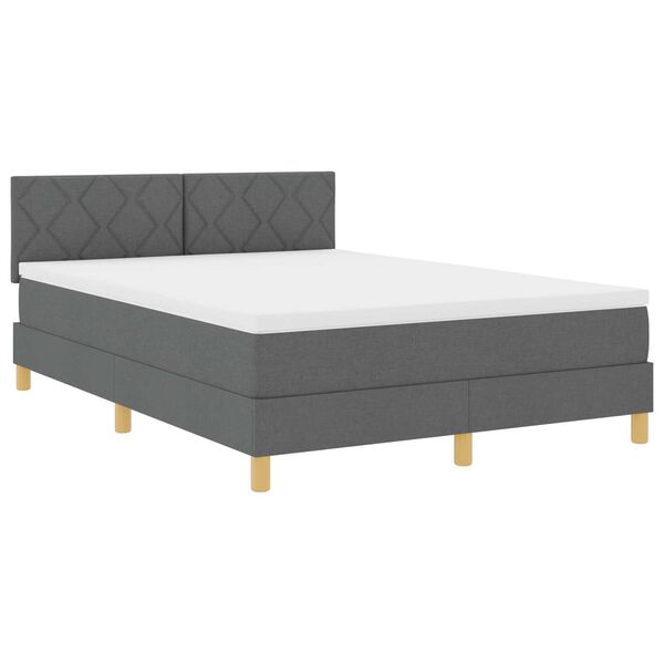 vidaXL Κρεβάτι Box Spring με Ματράκι & LED Σκούρο Γκρι 140x200 εκ Ύφασμα