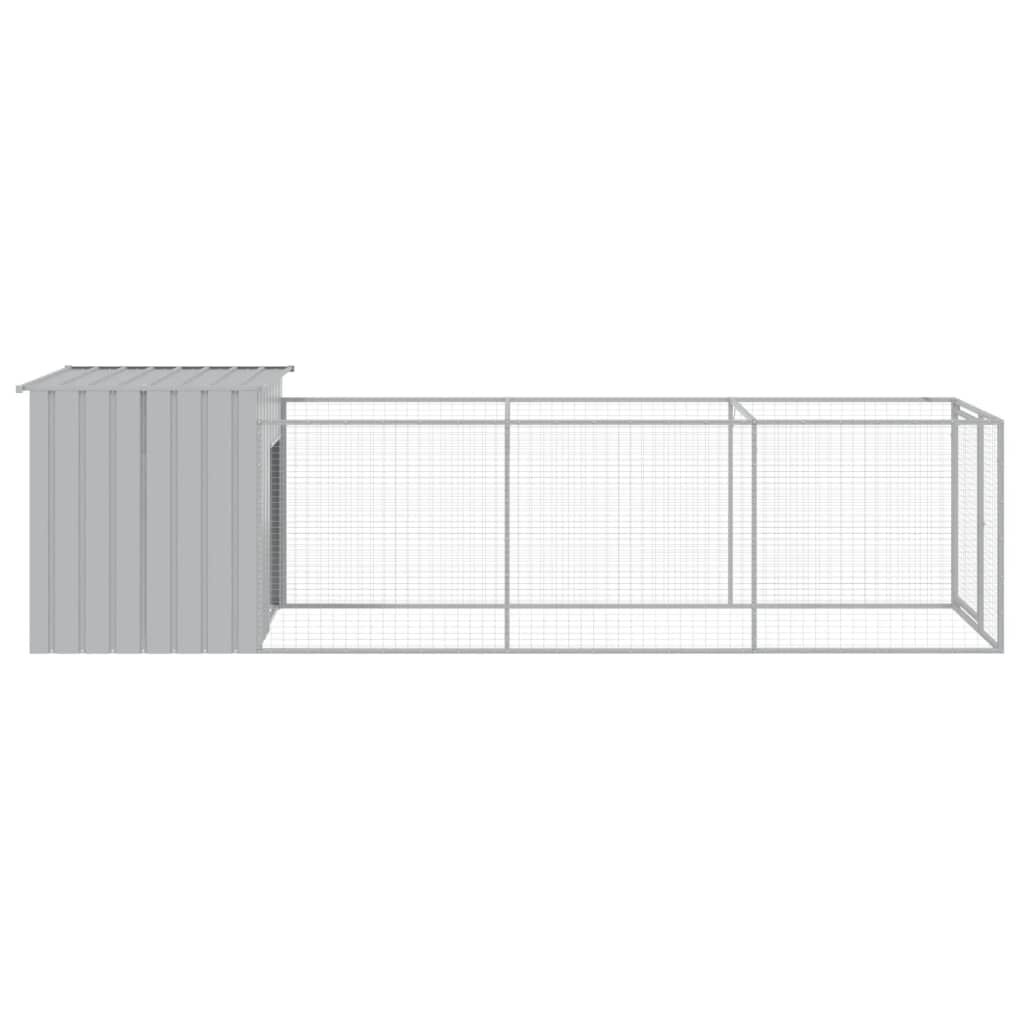 vidaXL Σπιτάκι Σκύλου με Αυλή Αν. Γκρι 110x405x110 εκ. Γαλβαν. Χάλυβας