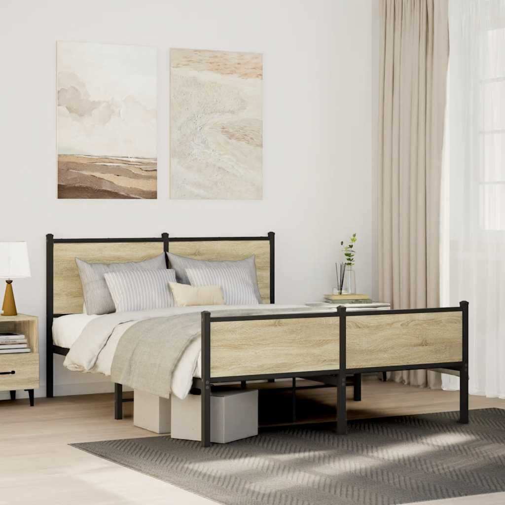vidaXL Σκελετός Κρεβ. Χωρίς Στρώμα Sonoma Δρυς 140x190 εκ. Μεταλλικό
